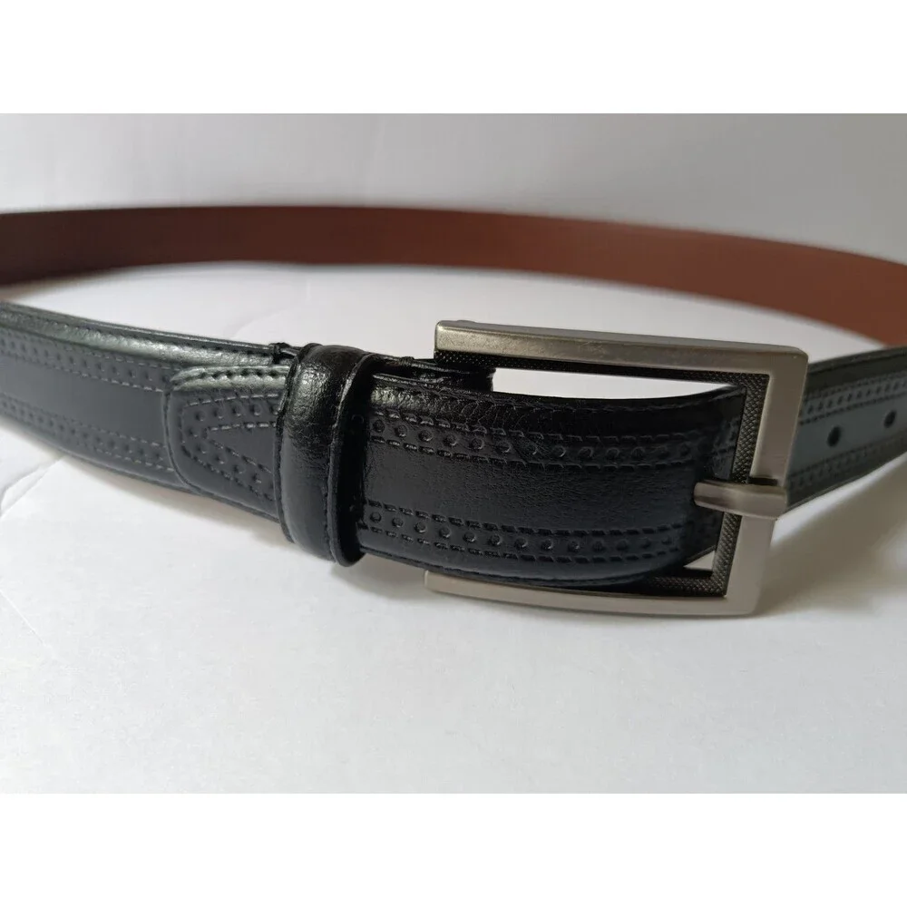 Handmade Italian Leather Belt Men's 40 Black Reversible